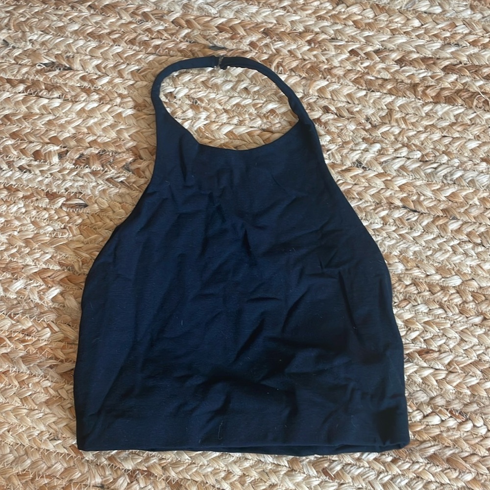 Theory cropped halter top in black; worn once; one size - excellent condition